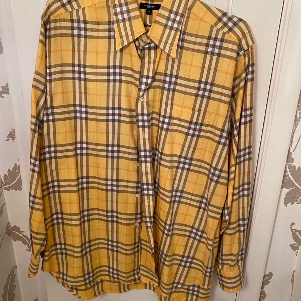 Burberry Yellow Plaid Men's Shirt